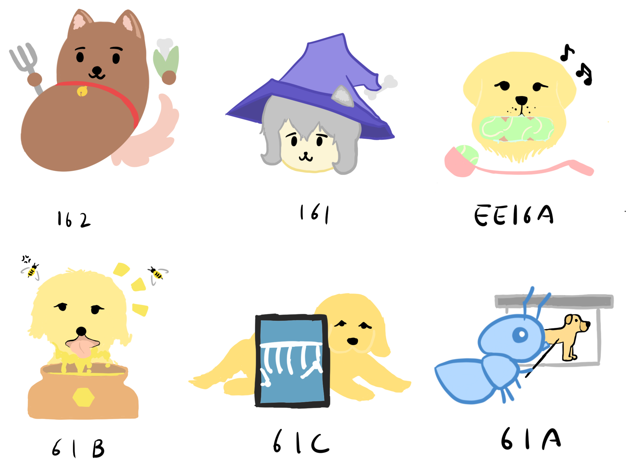 Various dog-themed course
mascots