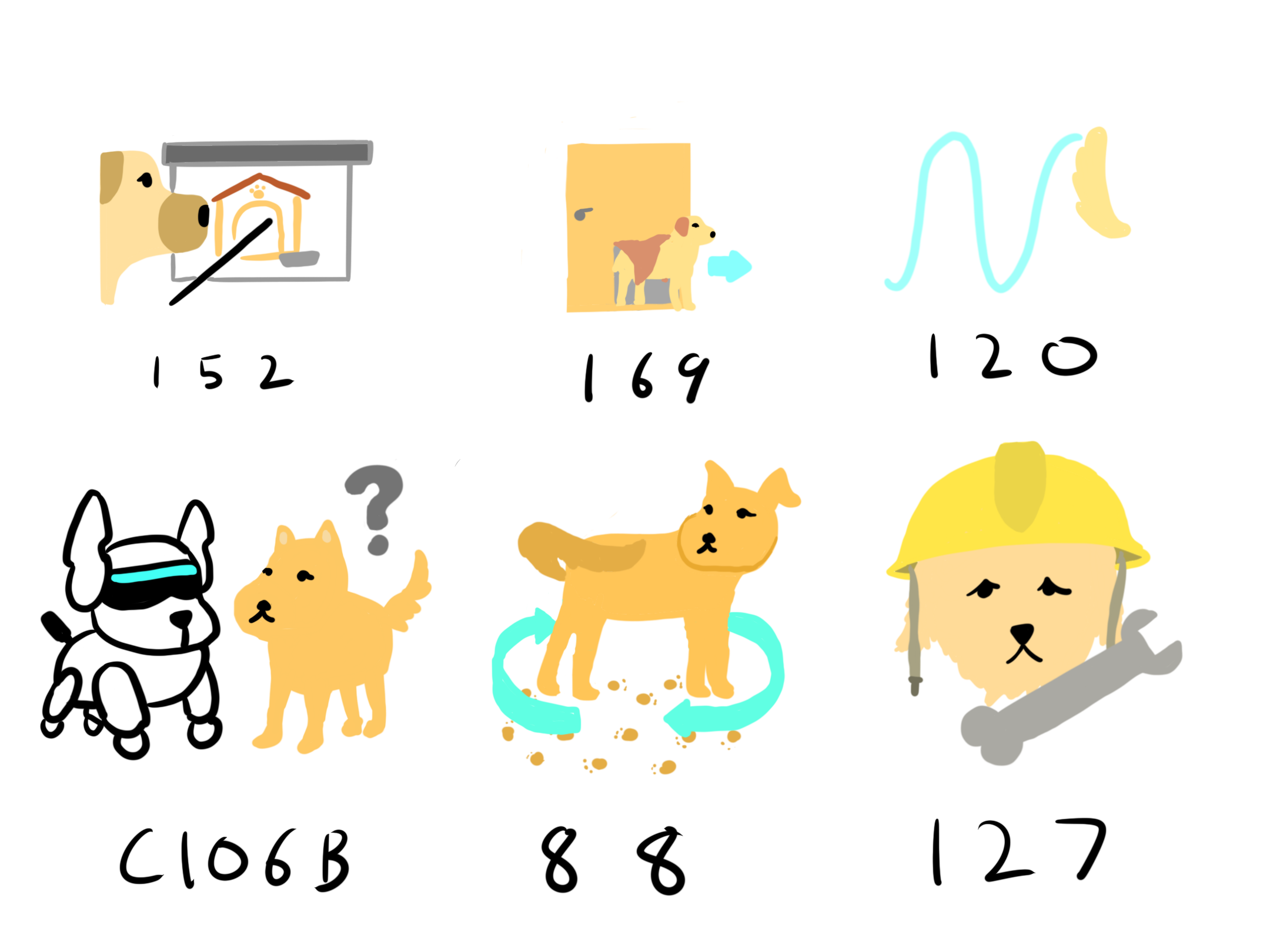 Various dog-themed course mascots